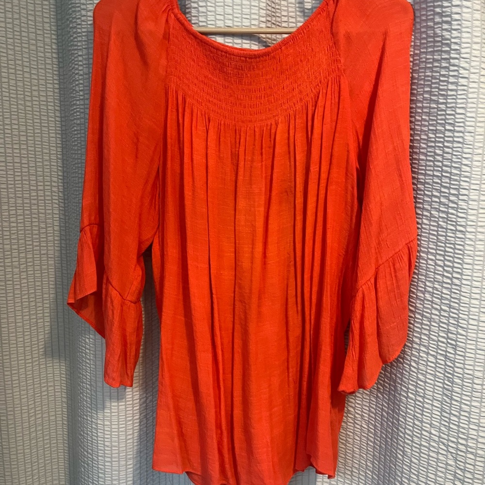Womens Orange Peasant Blouse